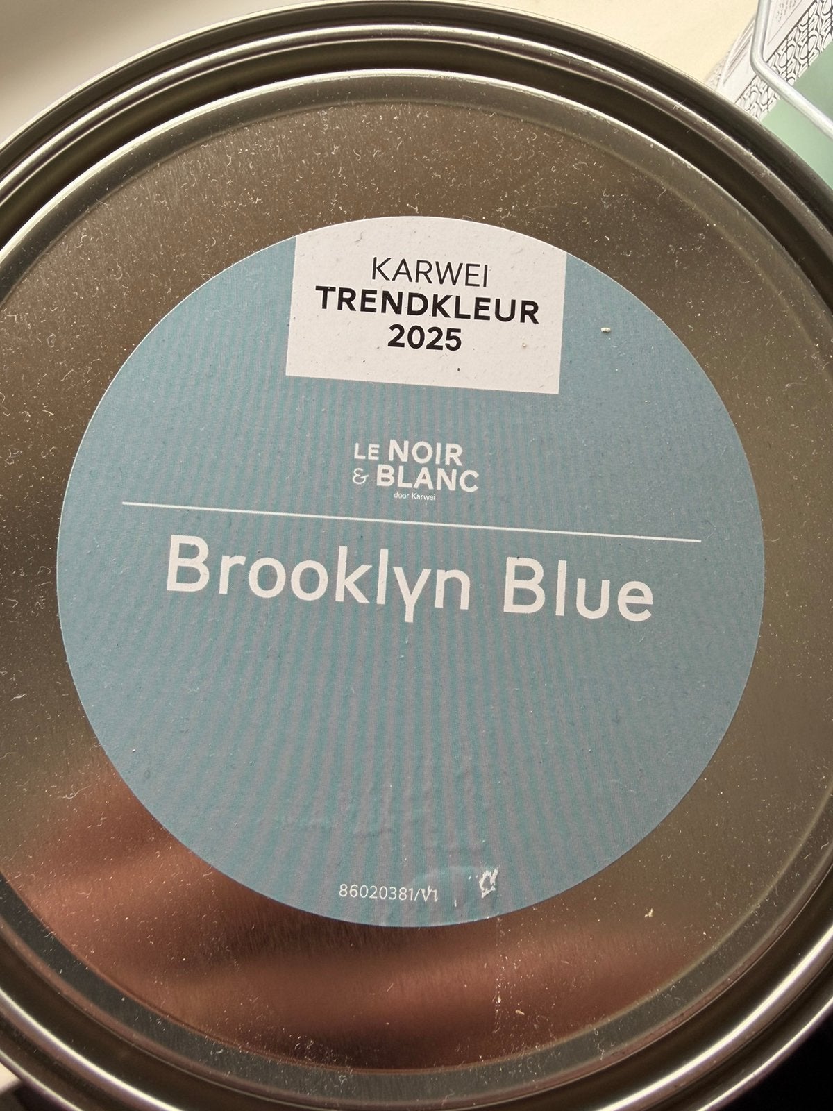 2 x Brooklyn Blue 2,5 liter muurverf, Doe-het-zelf en Verbouw, Ophalen, Blauw, Nieuw, Verf