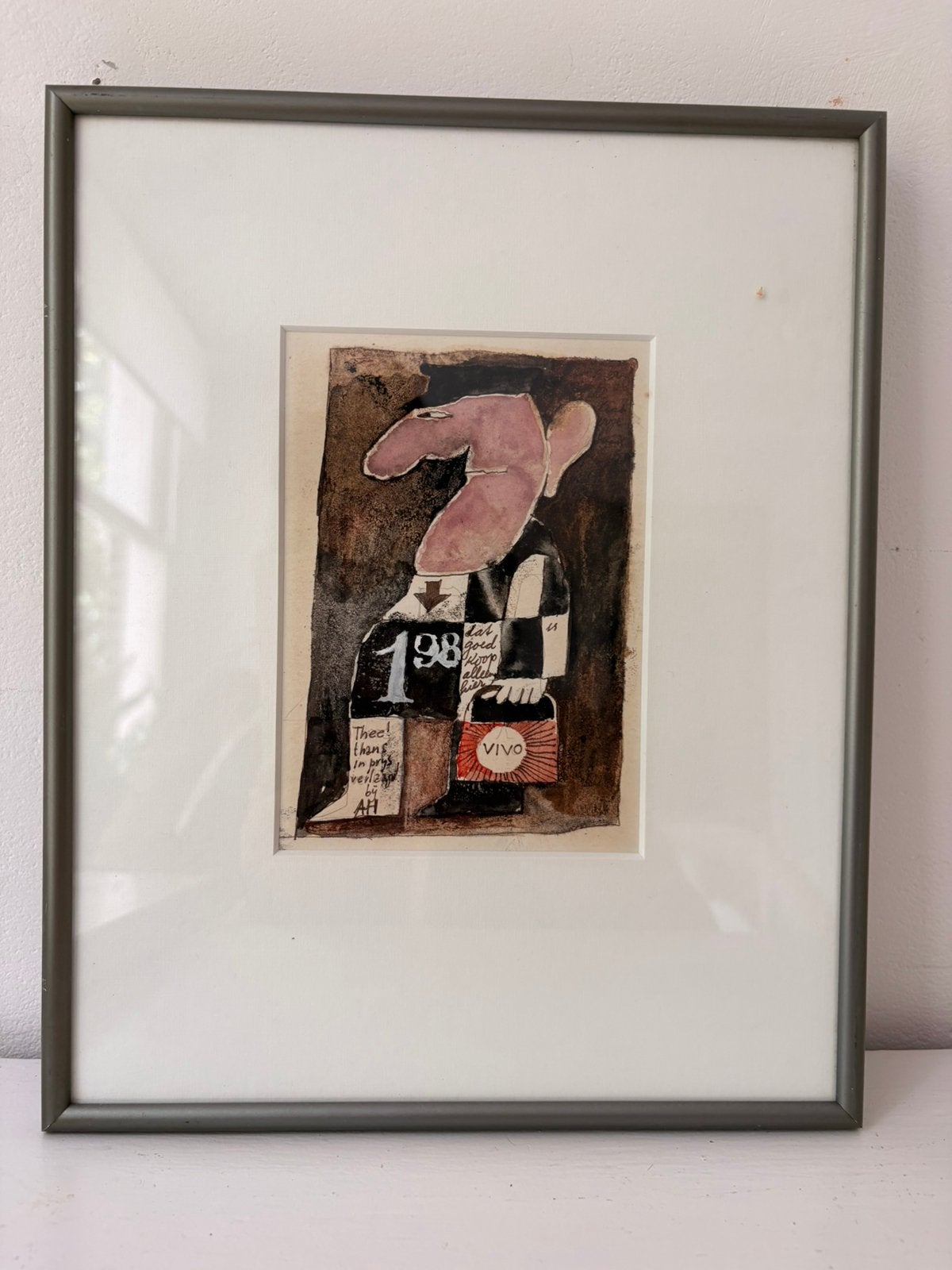 Satirische aquarel, Ophalen of Verzenden, Passe-partout, Gemengde techniek