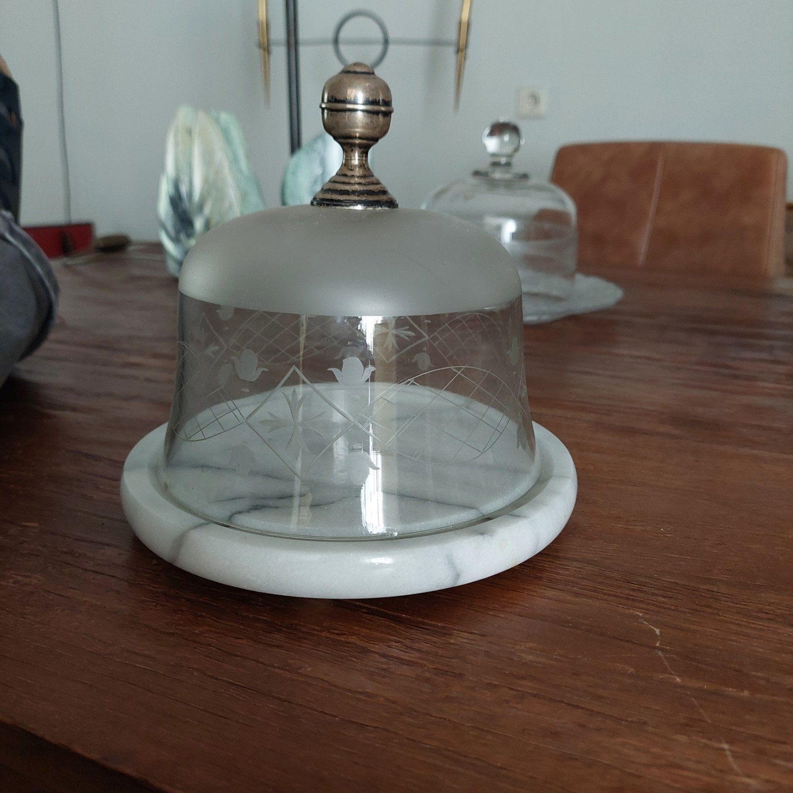 Luxe Kaasstolp met Marmeren Onderplaat en Gegraveerd Glas, Ophalen of Verzenden
