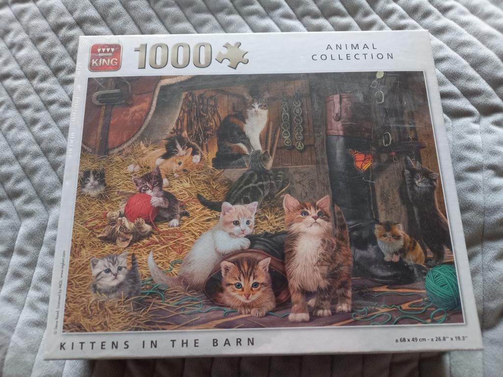 King legpuzzel Kittens in the Barn 1000 stukjes NIEUW, Ophalen of Verzenden, 500 t/m 1500 stukjes, Nieuw, Legpuzzel