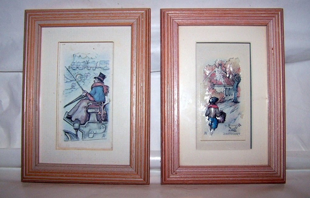 2 mooie vintage 3D Anton Pieck schilderijtjes. 19x14cm. Izgs, Ophalen of Verzenden
