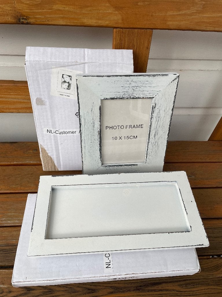 Landelijke set fotolijs 10x15 cm en tray | white wash, Ophalen of Verzenden