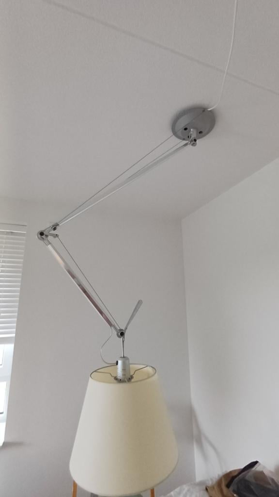 Artemide Tolomeo Sospensione Decentrata met satijnen kap, Ophalen of Verzenden, Zo goed als nieuw, Stof, 75 cm of meer