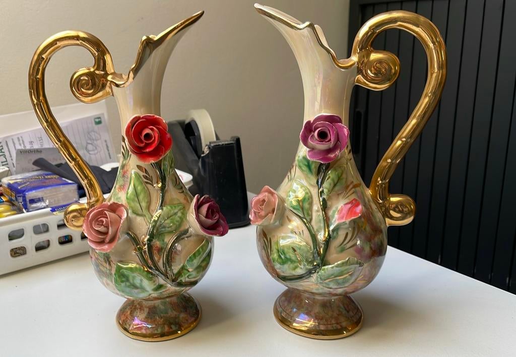 2 antieke vazen Hubert Bequet, Ophalen of Verzenden, Zo goed als nieuw, Overige kleuren, Overige materialen
