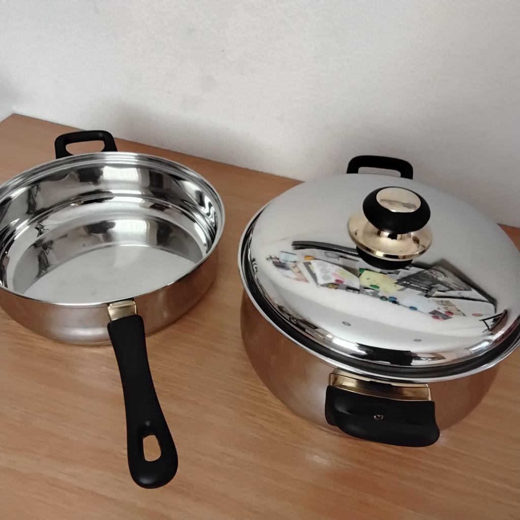 Pannenset Solingen - Twee Pannen met Deksel, Ophalen of Verzenden, Gebruikt, Rvs, Pannenset