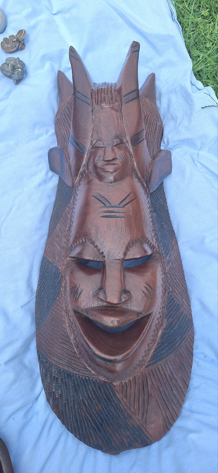 Handgesneden Afrikaans Houten Masker - Uniek Wanddecoratie, Antiek en Kunst, Kunst | Niet-Westerse kunst, Handgemaakt, Bruin, Afrika