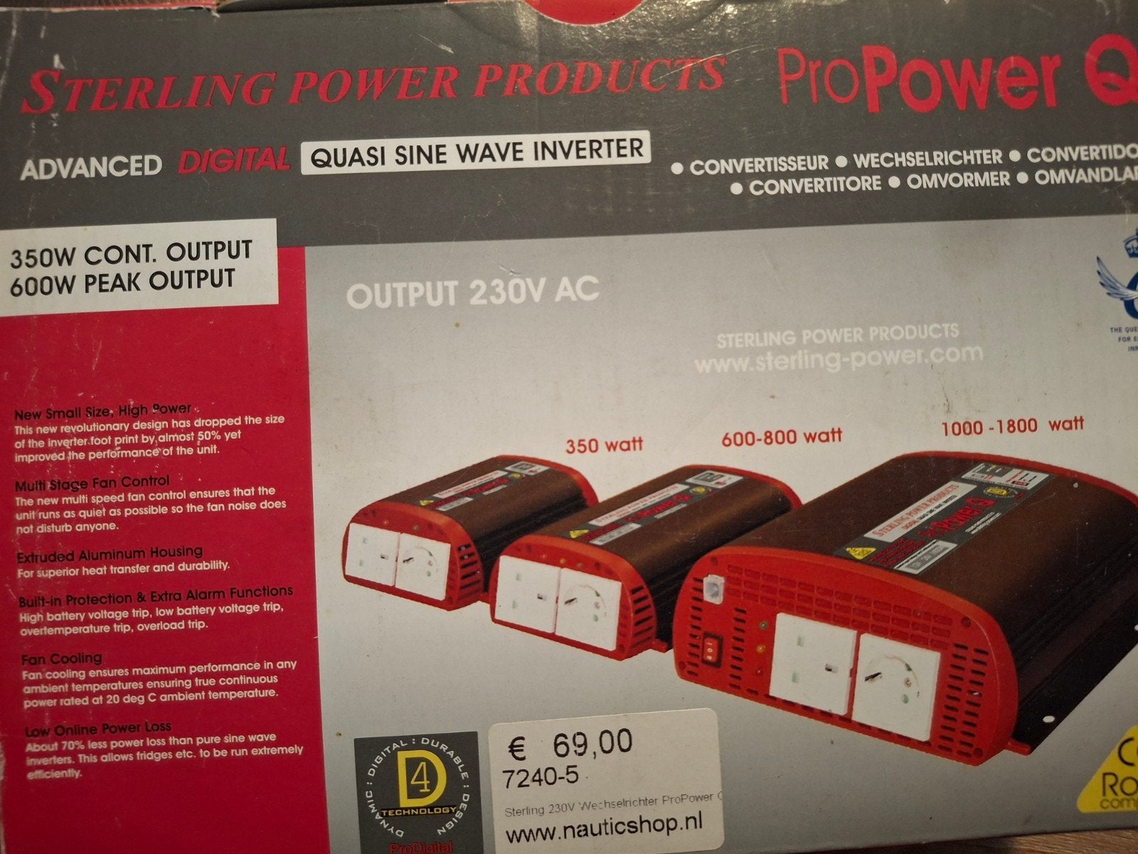Sterling Power ProPower Q Omvormer 350W/600W Piek, Ophalen of Verzenden