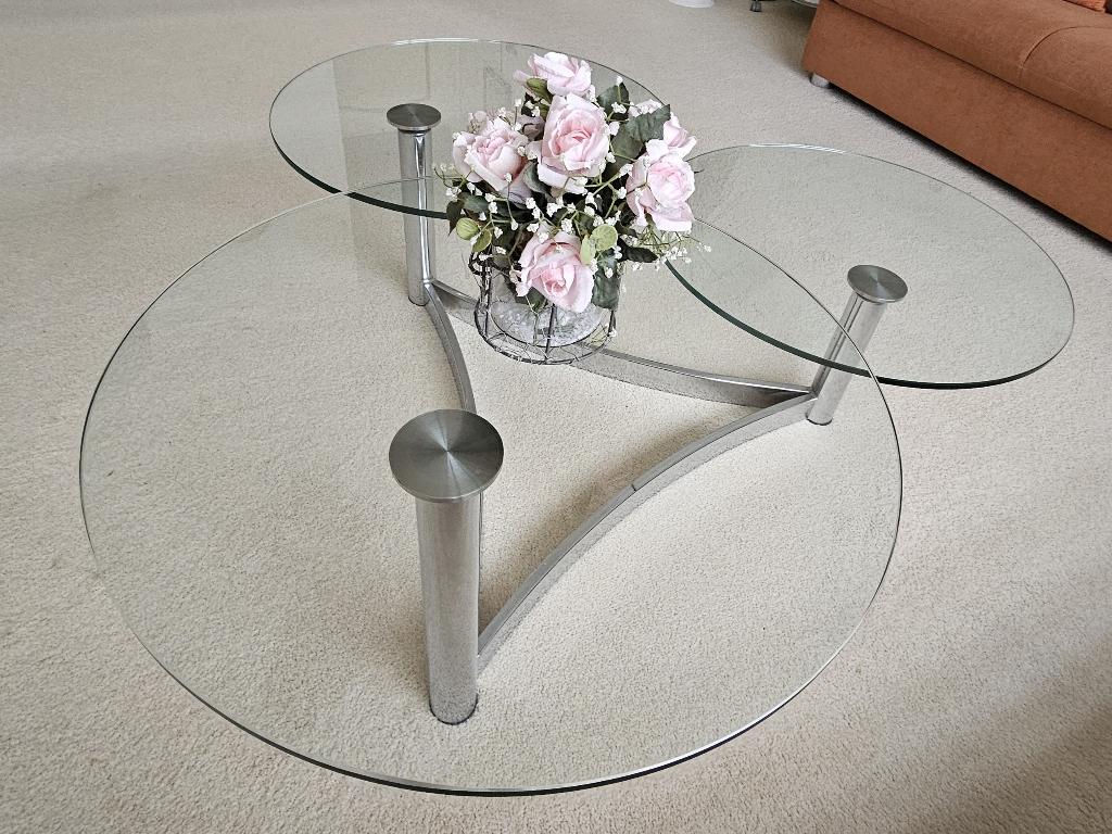 Salon tafel met glazen draaiplateaus, Ophalen, Gebruikt, 50 tot 100 cm, Rond