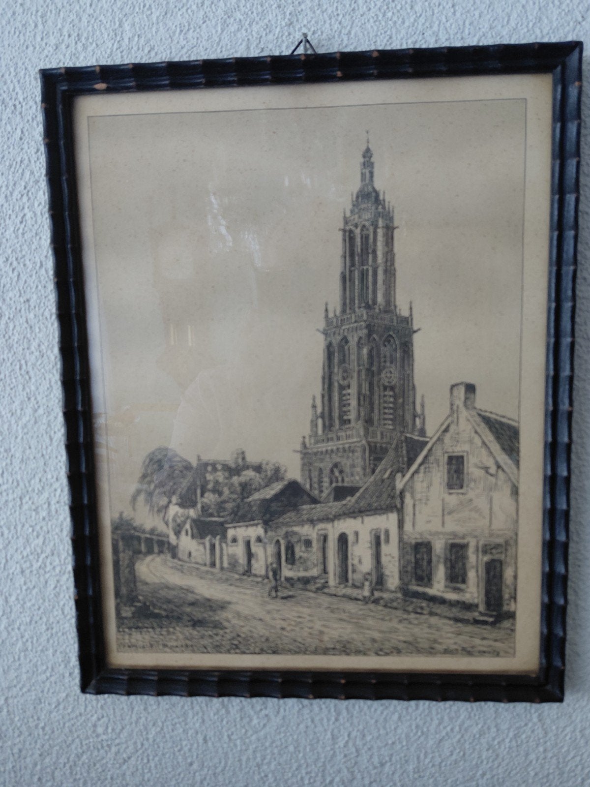 xx Antieke ets van de Domtoren in Utrecht, gesigneerd xx, Antiek en Kunst, Ophalen of Verzenden