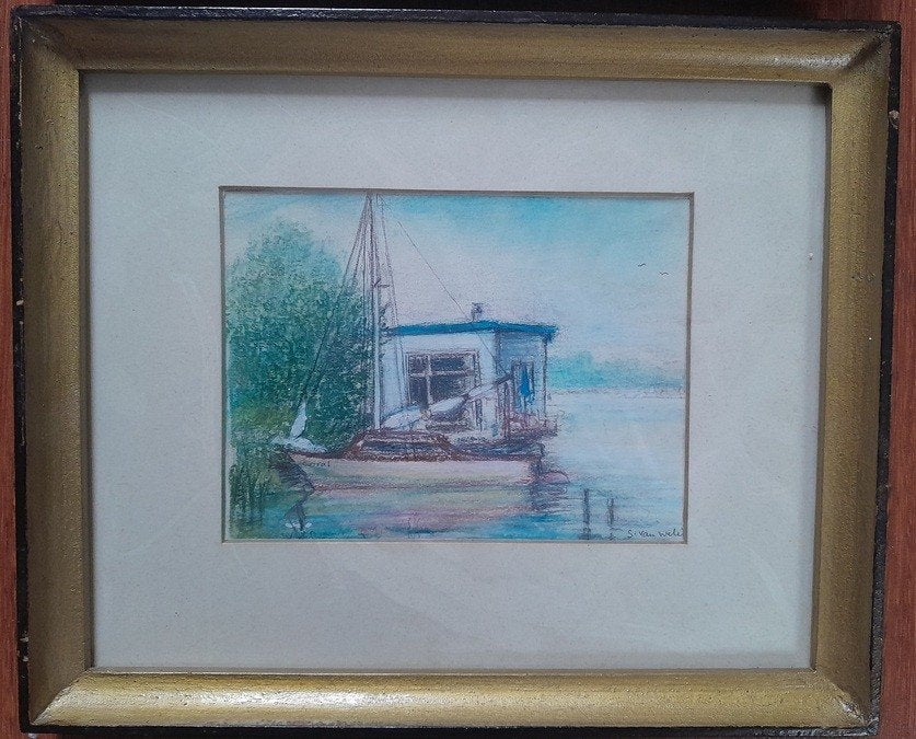 Woonboot bij Giethoorn, Wanneperveen. Incl. lijst, Ophalen, Minder dan 50 cm, Gebruikt, Oorspronkelijke maker