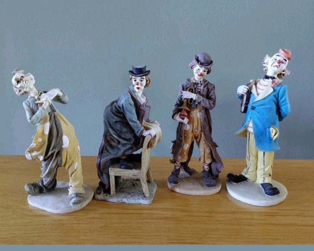 Set 4 clowns pipo's pierot beeldjes, Ophalen of Verzenden, Zo goed als nieuw, Overige typen
