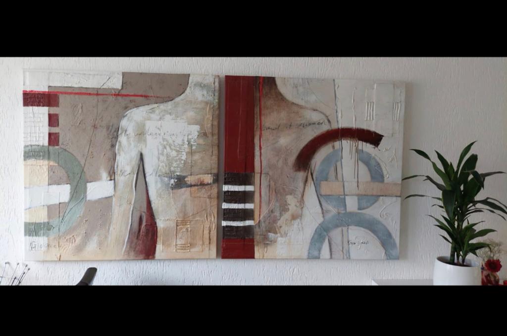 2 Abstracte Schilderijen met Certificaat van Echtheid, Antiek en Kunst, Ophalen