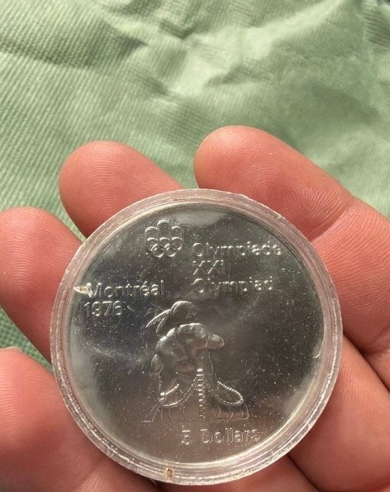 Zilveren 5 Dollar Munt Olympische Spelen Montréal 1976, Ophalen of Verzenden