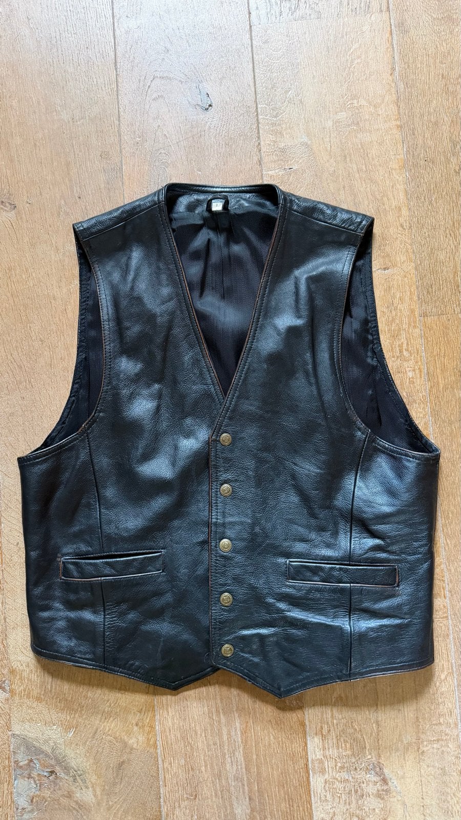 Zwart Leren Heren Gilet/Vest Maat L, Ophalen of Verzenden, Gedragen