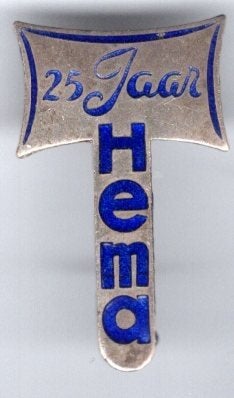 25 jaar HEMA blauw email op zilverkl broche ( F_269), Verzamelen, Speldjes, Pins en Buttons, Verzenden, Nieuw, Merk, Speldje of Pin