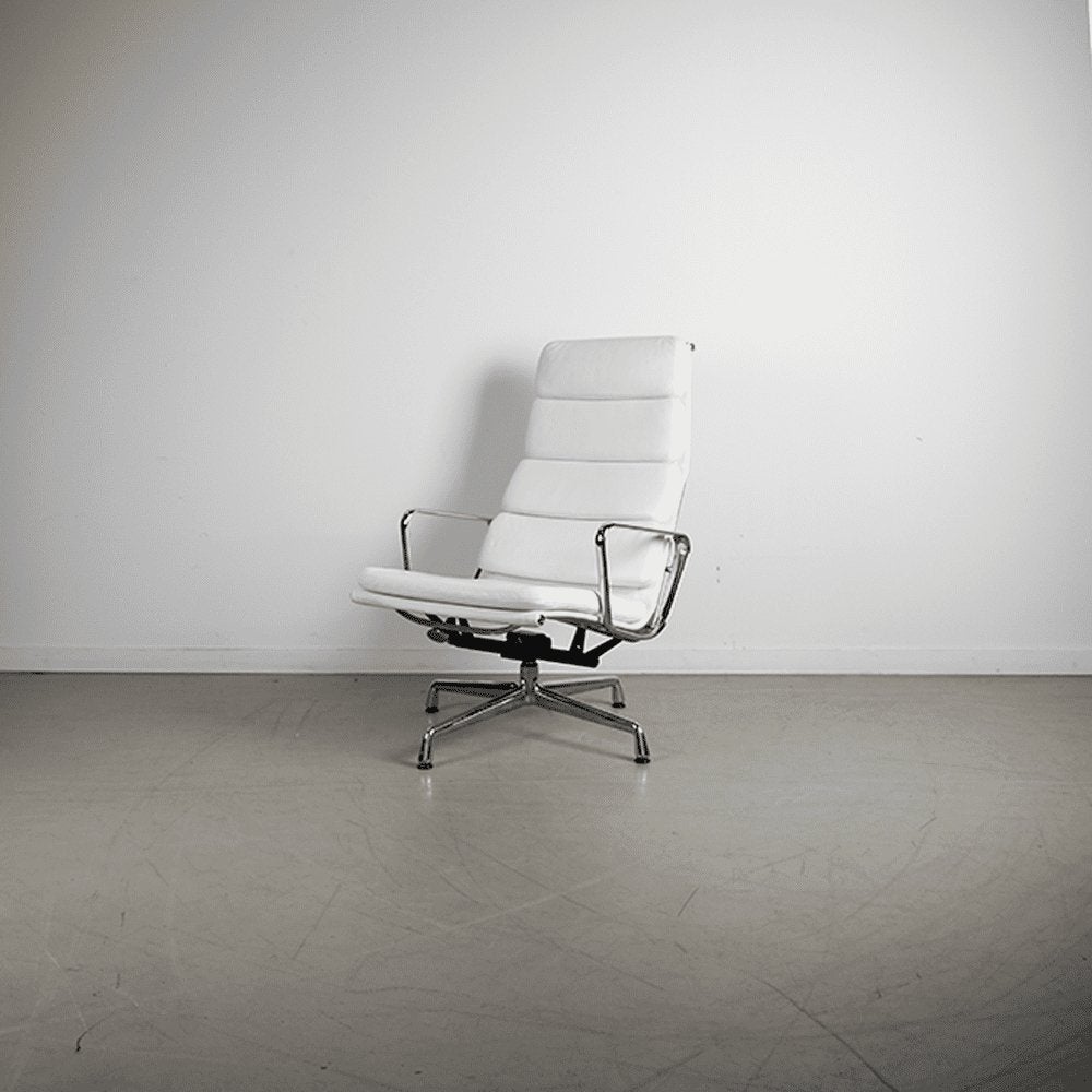 Vitra Eames EA 222 Fauteuil Wit Leer - Chroom, Niet ingevuld, Zo goed als nieuw, Niet ingevuld, Niet ingevuld
