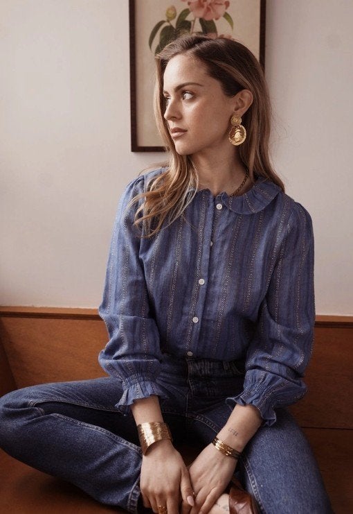Denim spijker blouse top  boho hippie chic M / L, Blauw, Maat 42/44 (L), Nieuw, Ophalen of Verzenden