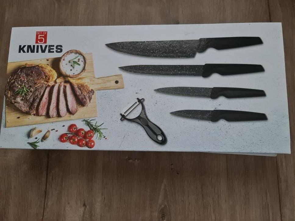 5-delige Messenset met Schilmesje - Zwart/Grijs nieuw, Ophalen of Verzenden, Nieuw, Rvs of Chroom, Bestekset