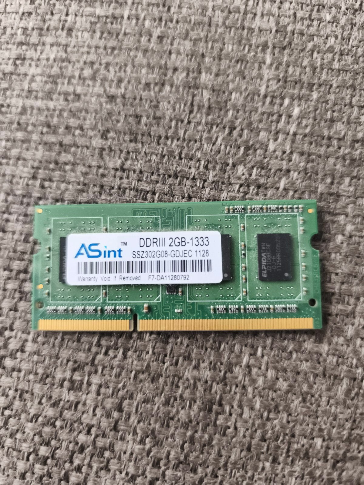 ASint DDR3 2GB-1333 RAM Geheugen voor Laptop, Computers en Software, RAM geheugen, Gebruikt, DDR3, Ophalen of Verzenden, 2 GB
