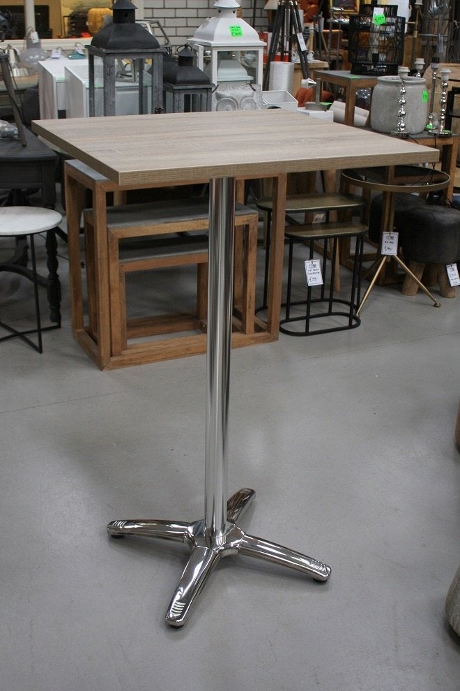 Vierkante bartafel statafel aluminium houtlook horeca 9x, Ophalen, 60 tot 90 cm, Zo goed als nieuw, 1 kruk