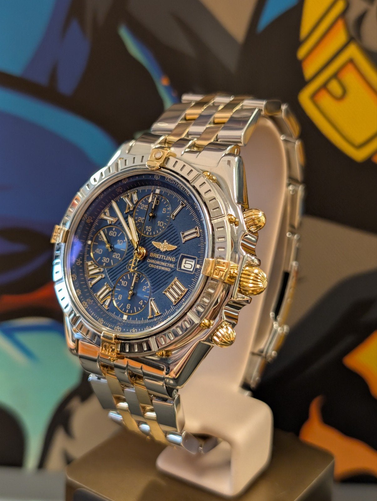 Breitling Crosswind Blauwe wijzerplaat,als Nieuw!, Ophalen of Verzenden, Zo goed als nieuw, Goud, Breitling