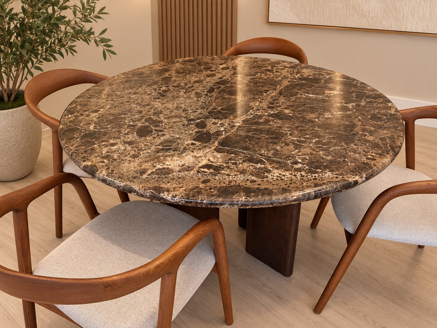 Ronde Eettafel Lando Marmer 127cm - Mango hout & Emperador