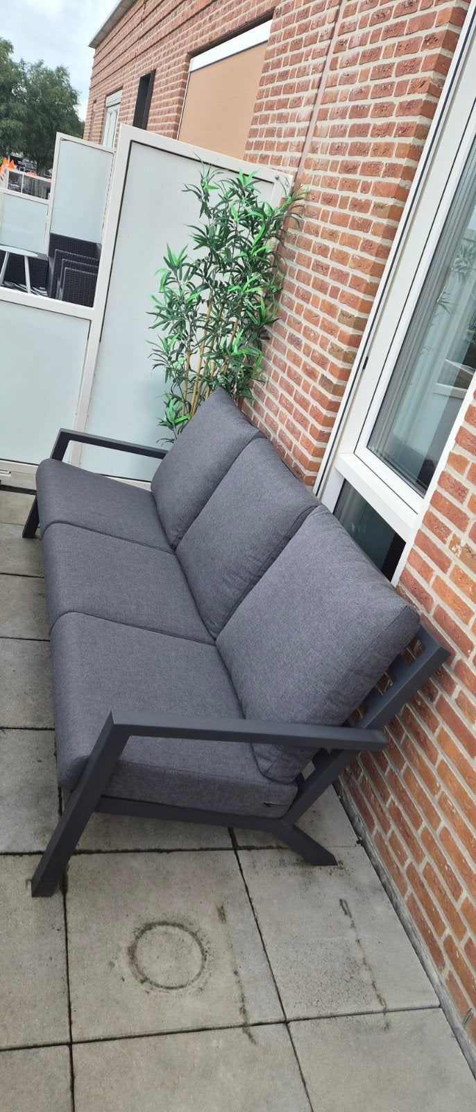 Moderne 3-zits loungebank met grijze kussens, Tuin en Terras, Ophalen, 3 zitplaatsen, Aluminium, Zo goed als nieuw