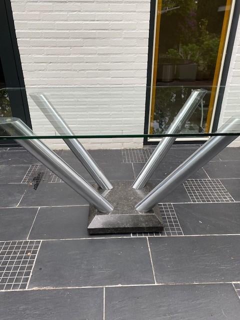 glazen eettafel, Huis en Inrichting, Tafels | Salontafels, Ophalen, Gebruikt, Glas, 50 tot 100 cm