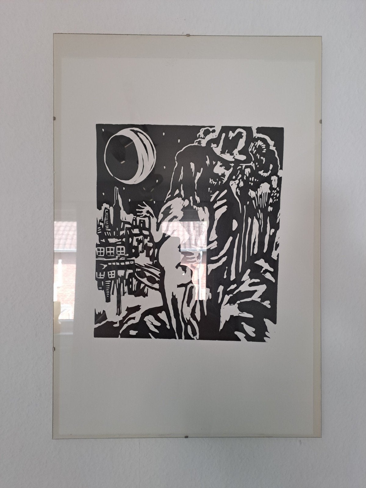 Zwart-wit zeefdruk Aad de Haas: Romantisch tafereel onder de, Ophalen, 1950 - 1999, Zeefdruk, Ingelijst