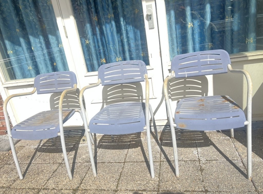 3 Metalen tuinstoelen, Ophalen, Gebruikt, Metaal, Stapelbaar
