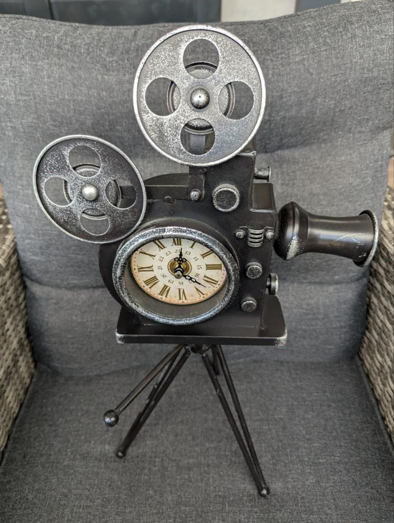 Decoratieve Filmcamera Klok - Vintage Stijl, Antiek en Kunst, Antiek | Klokken, Ophalen of Verzenden
