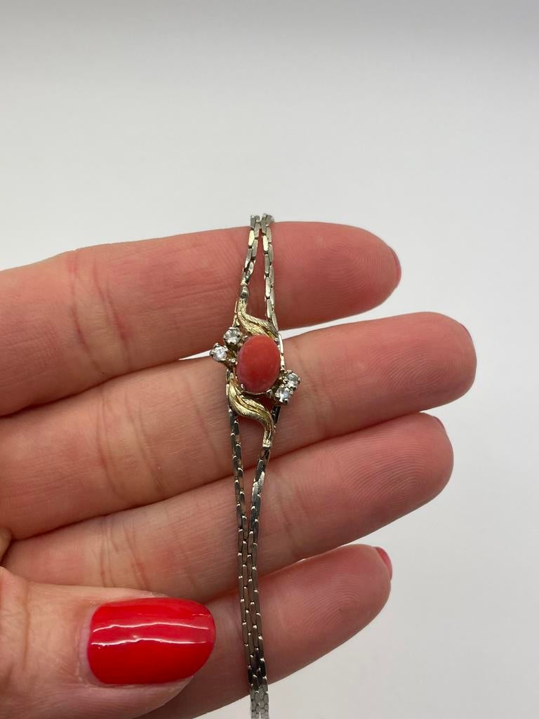 D775 Prachtige zilveren armband bloedkoraal, Ophalen of Verzenden, Zilver, Armband, Met edelsteen