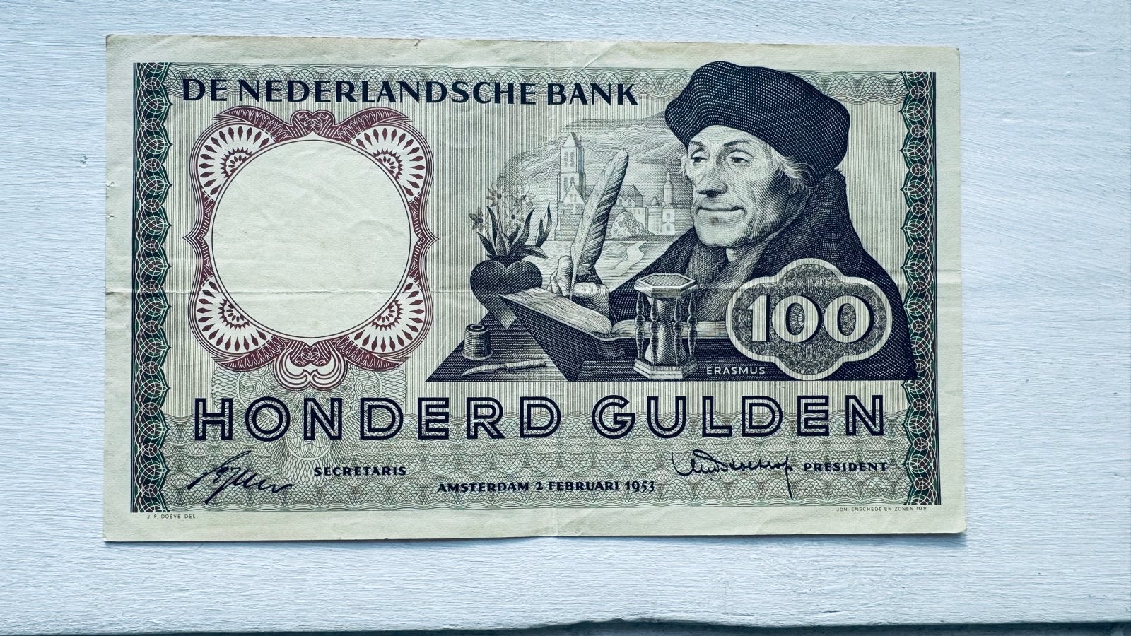 Mooi 100 gulden biljet uit 1953 met Erasmus, Ophalen of Verzenden, 100 gulden, Los biljet