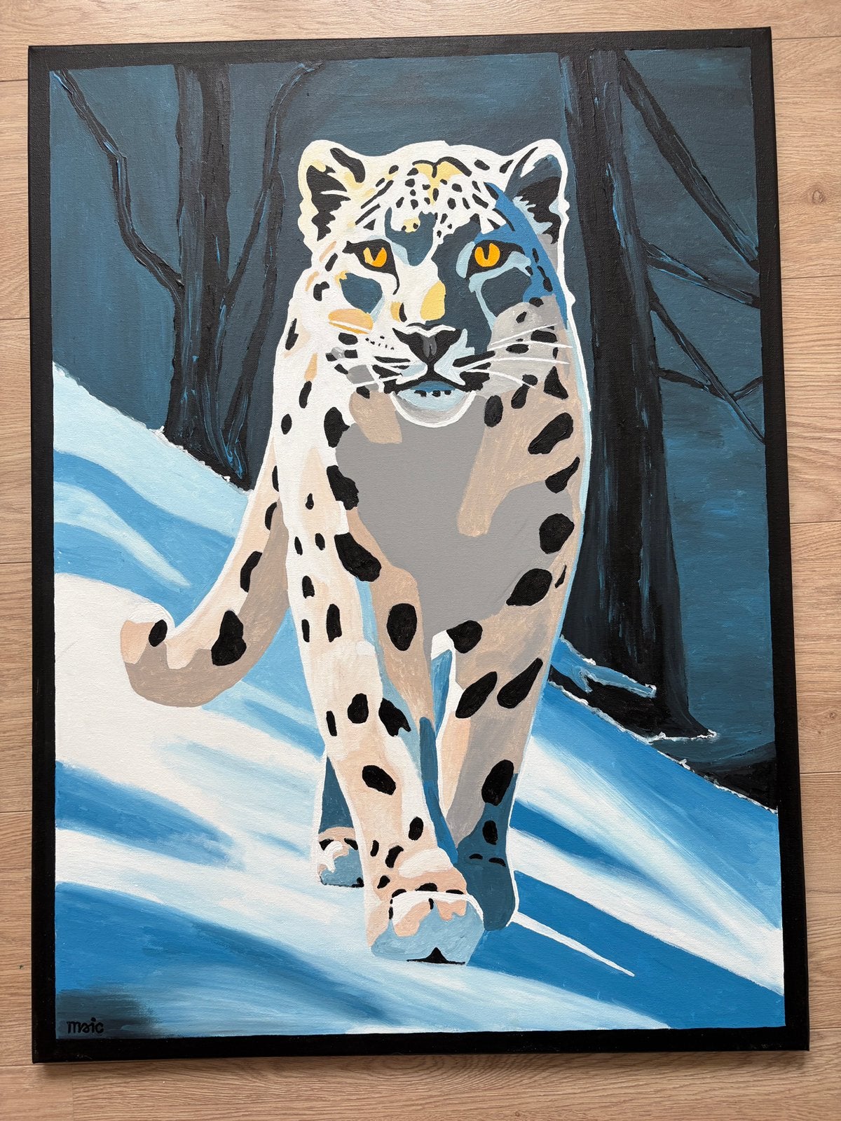 Acrylverf Schilderij “Snow Leopard”, Ophalen, Textiel, Acrylverf, Dieren