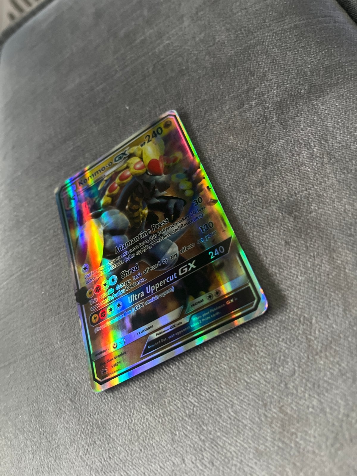 Kommo-o GX Pokémon Kaart - Foil, Hobby en Vrije tijd, Ophalen of Verzenden, Zo goed als nieuw, Losse kaart, Foil