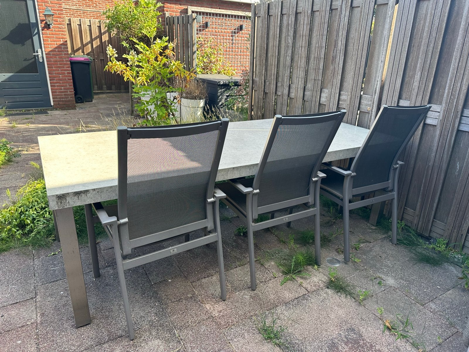 Gloster en Borek tafel met 6 tuinstoelen, Ophalen, Gebruikt, 6 zitplaatsen, Rvs