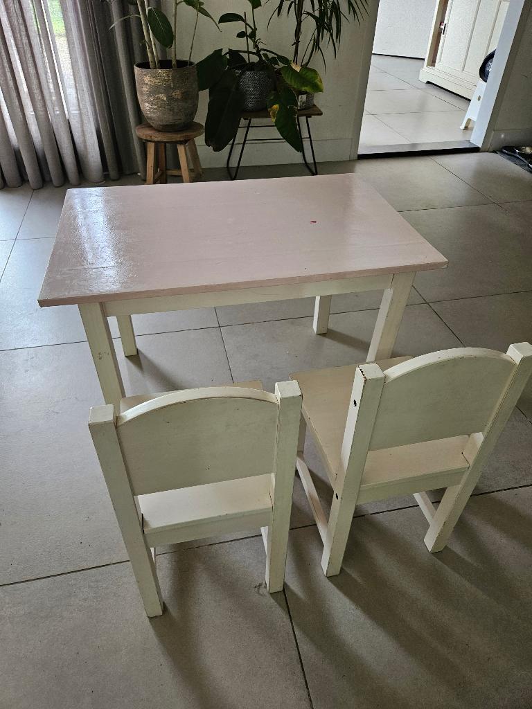 Houten tafeltje en 2 stoeltjes, Kinderen en Baby's, Kinderkamer | Tafels en Stoelen, Ophalen, Gebruikt, Tafel(s) en Stoel(en)