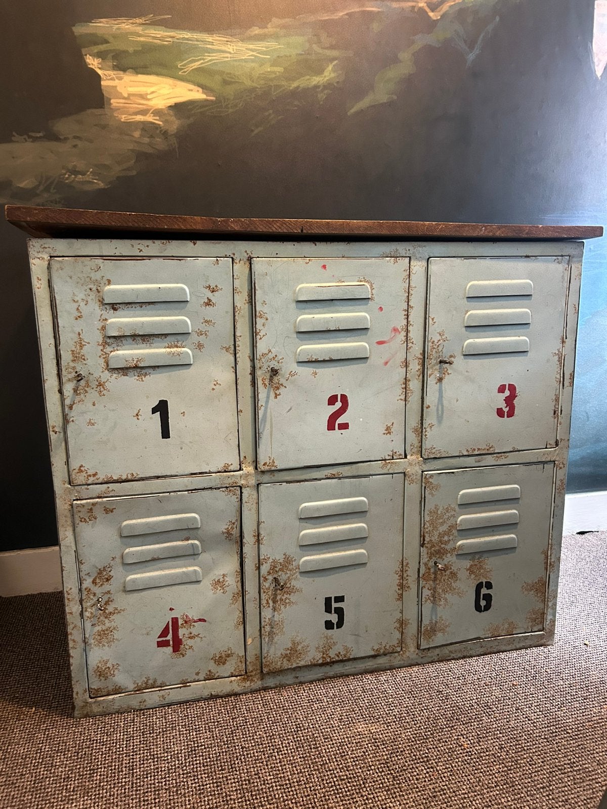 Kast ijzer hout 6 lockers commode kast, Ophalen, Gebruikt