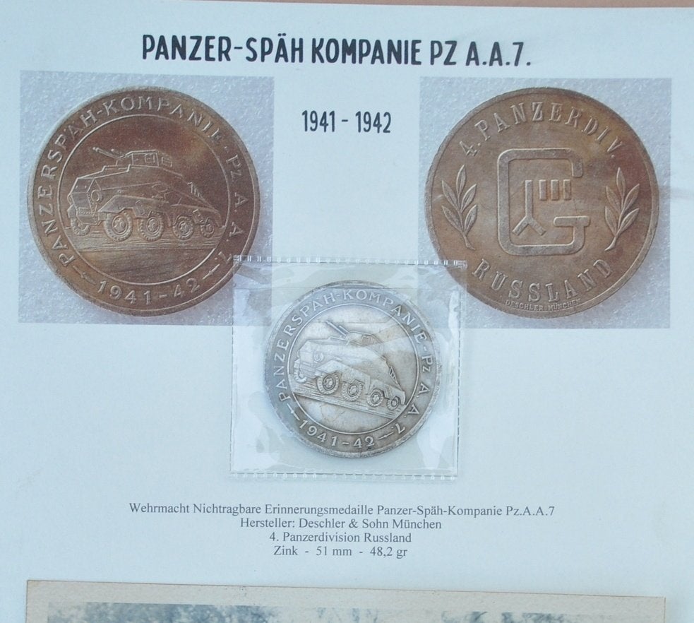 Mooie herinneringsmedaille Panzer-Späh-Kompanie etc etc, Verzamelen, Verzenden, Landmacht, Duitsland, Embleem of Badge
