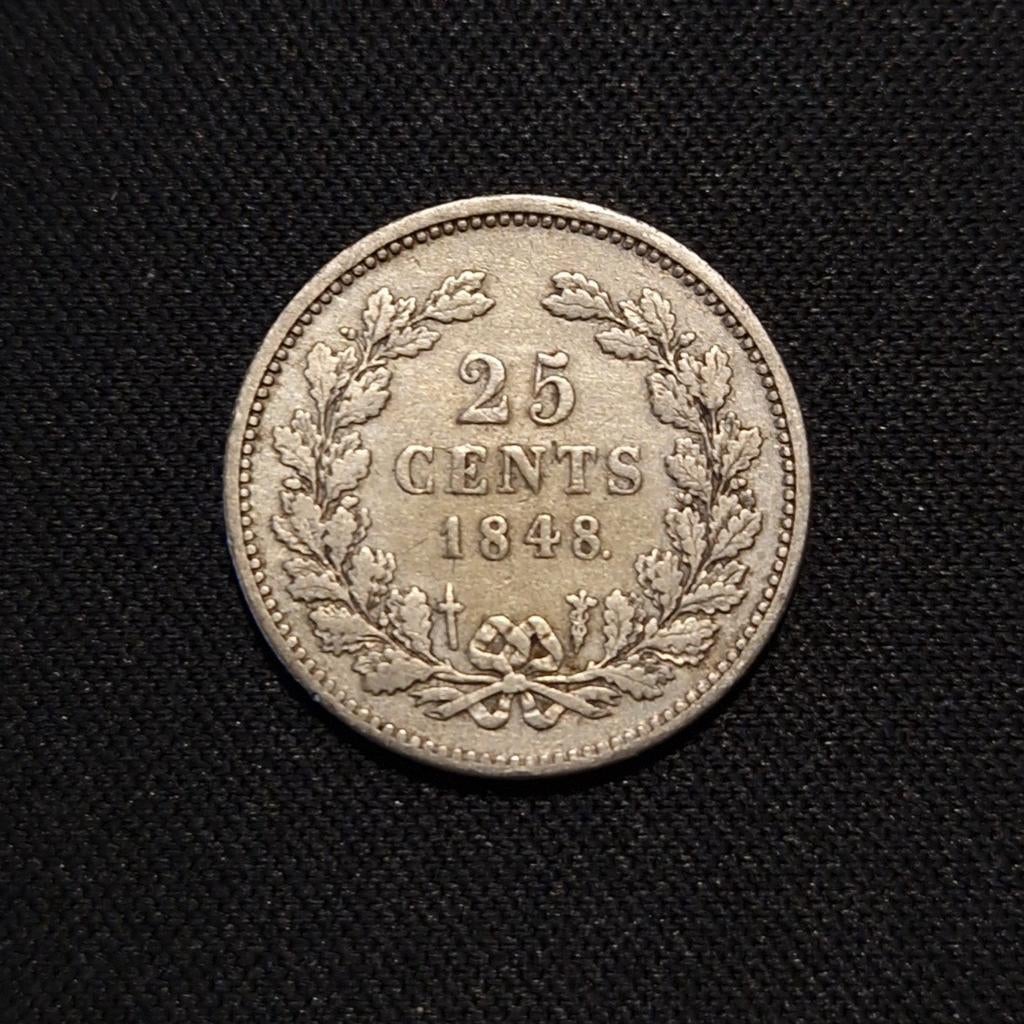 25 cent 1848., Postzegels en Munten, Munten | Nederland, Verzenden, Zilver, 25 cent, Losse munt