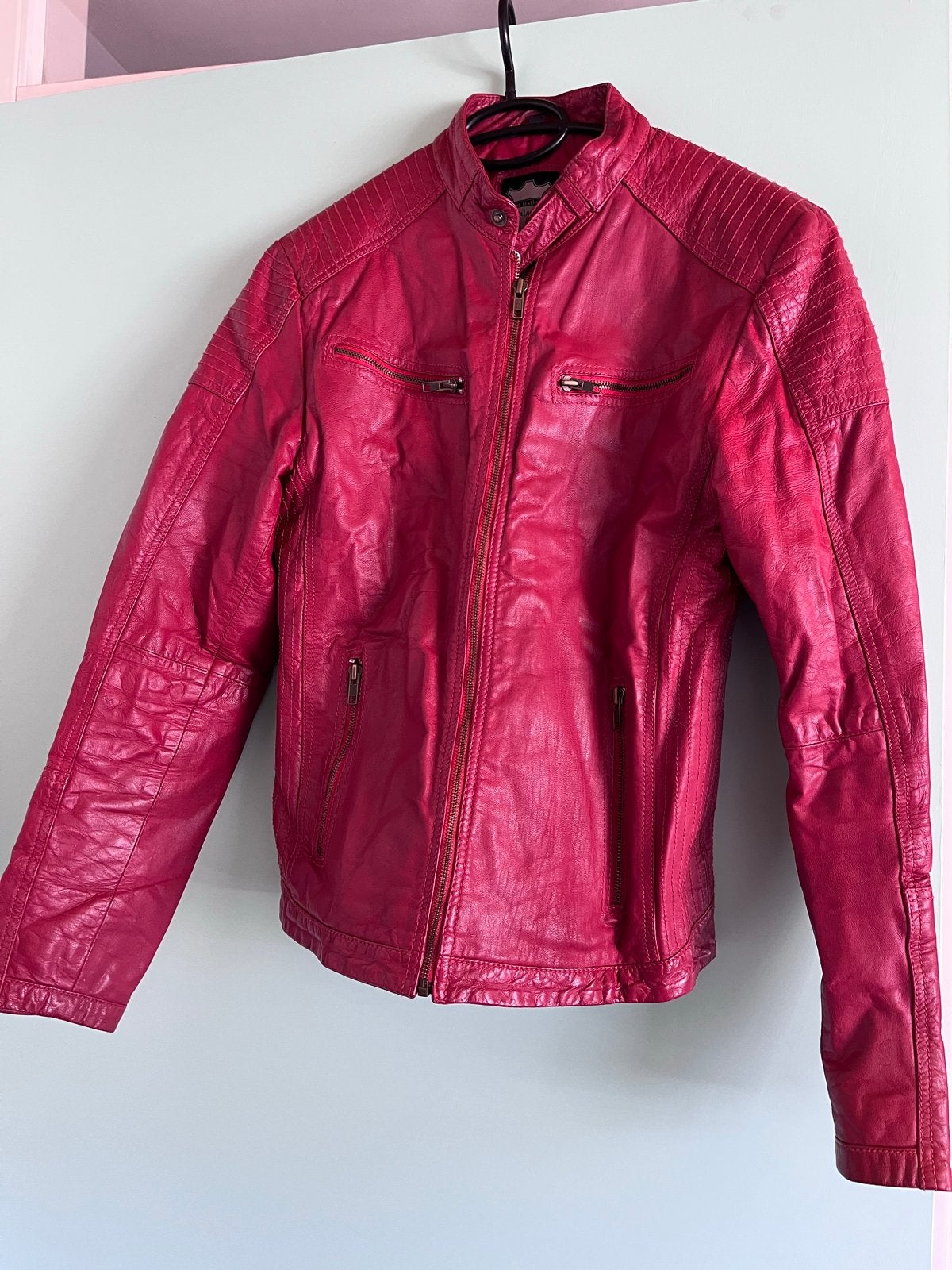 Leren jas The Leather Palace rood, Ophalen, Gedragen, Maat 38/40 (M), Rood