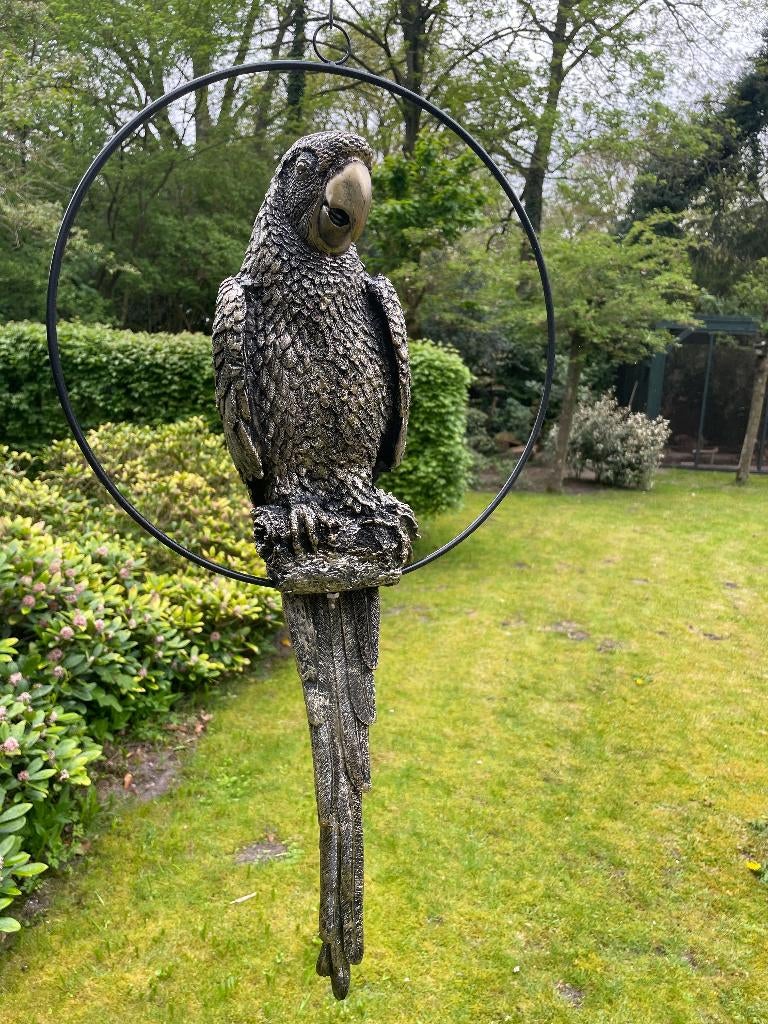 Beeld papegaai Antiek Goud tuin, vijver, balkon 70cm, Tuin en Terras, Tuinbeelden, Ophalen, Nieuw, Kunststof, Dierenbeeld