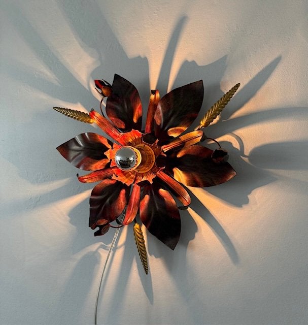 2x wandlamp, Italiaans, Floral, bloem, metaal, vintage’70/80, Ophalen of Verzenden, Metaal