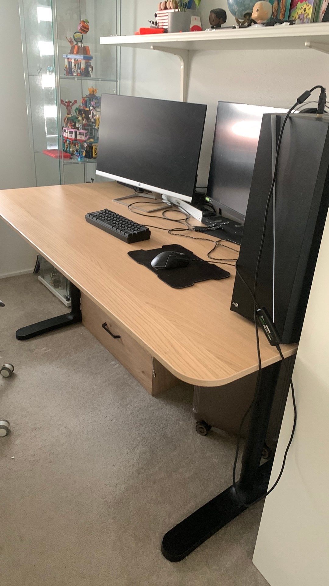 IKEA GALANT bureau 160x80 cm – eikenlook – zwart onderstel, Ophalen, Gebruikt