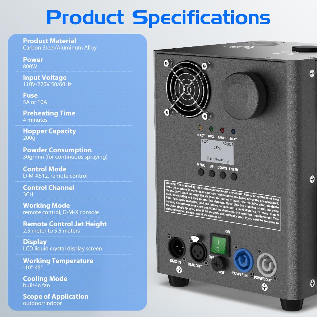 DJLicht Zwarte 800W Sparkular Sterretjes machine Koudvuur, Geluidgestuurd, ., Overige typen, Nieuw