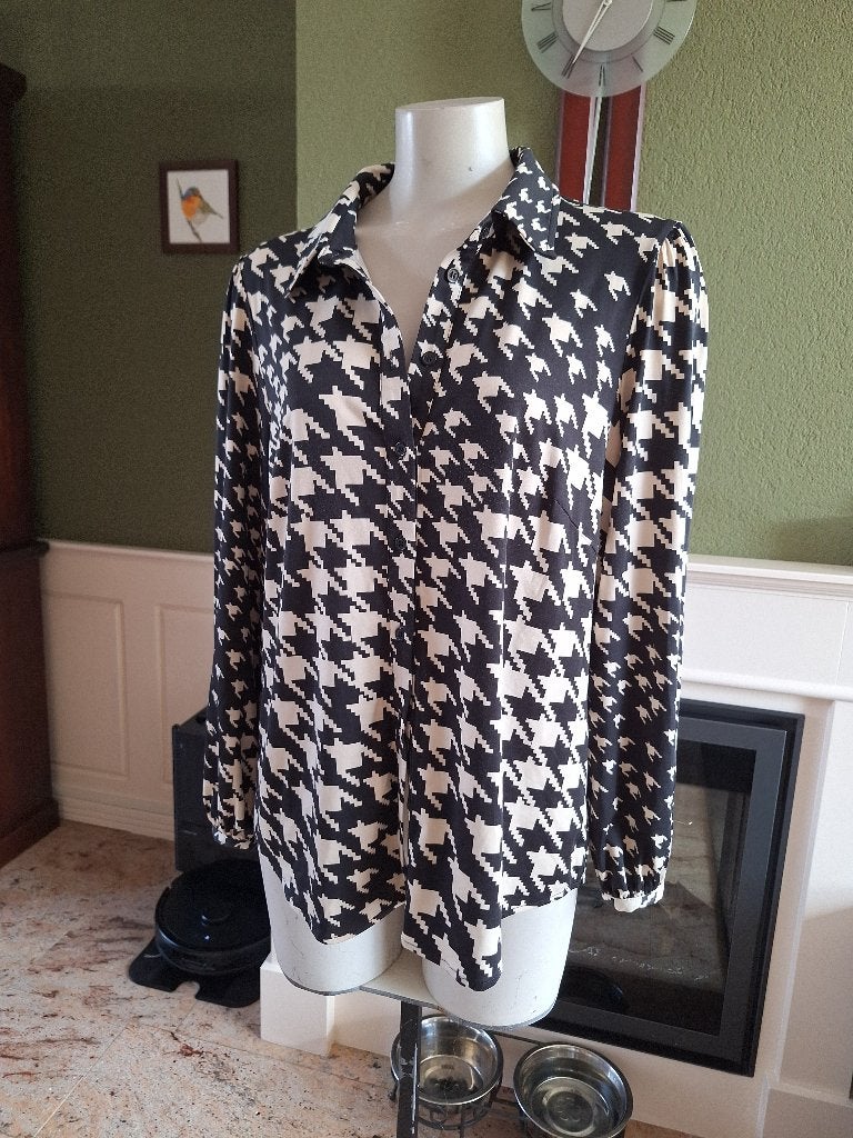 K-Design Stijlvolle Top met Pied-de-Poule Print XL, K-design, Maat 46/48 (XL) of groter, Gedragen, Meerkleurig