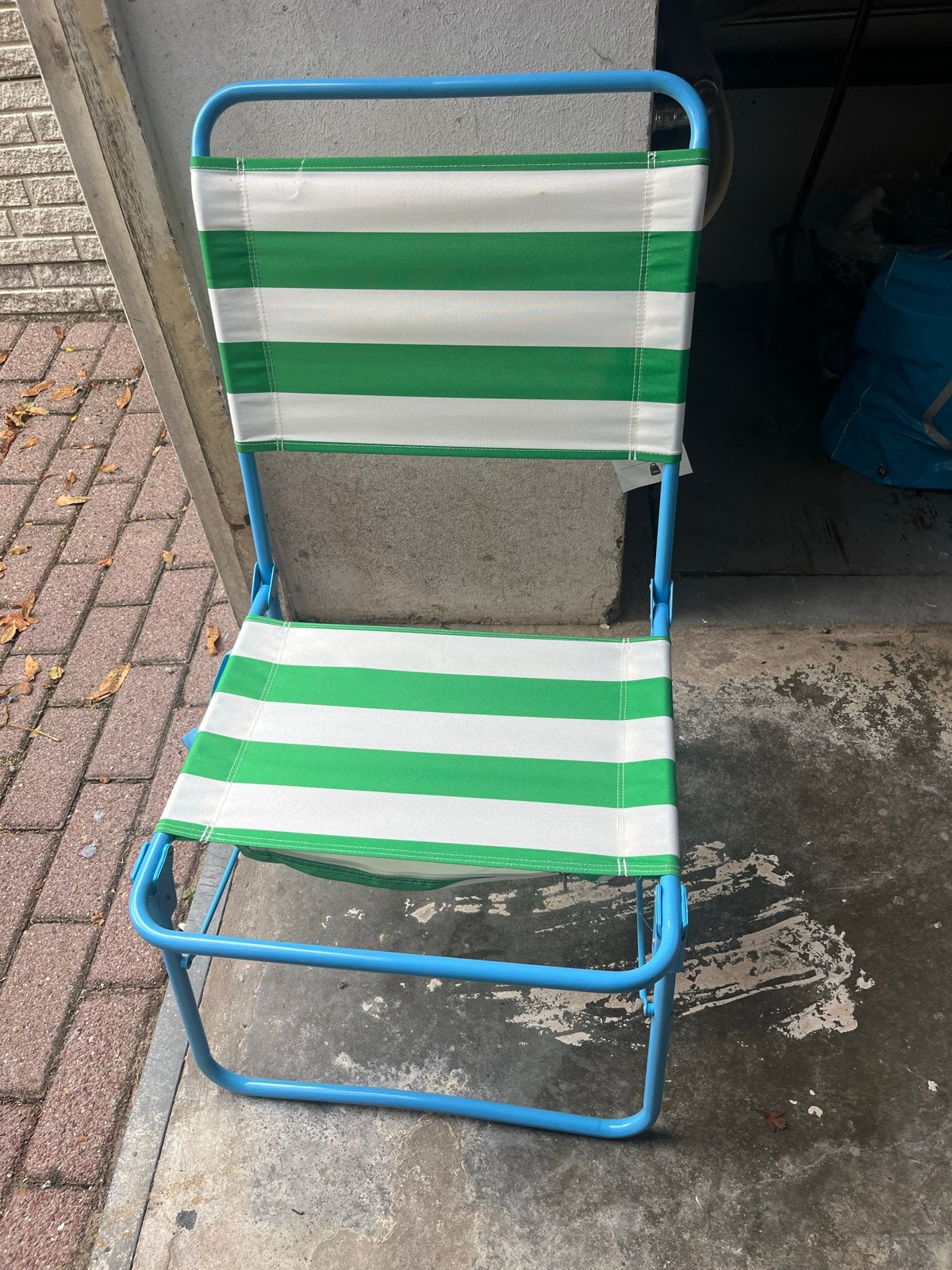 Opvouwbare Campingstoel - Groen/Wit Gestreepte Strandstoel, Ophalen, Gebruikt, Campingstoel