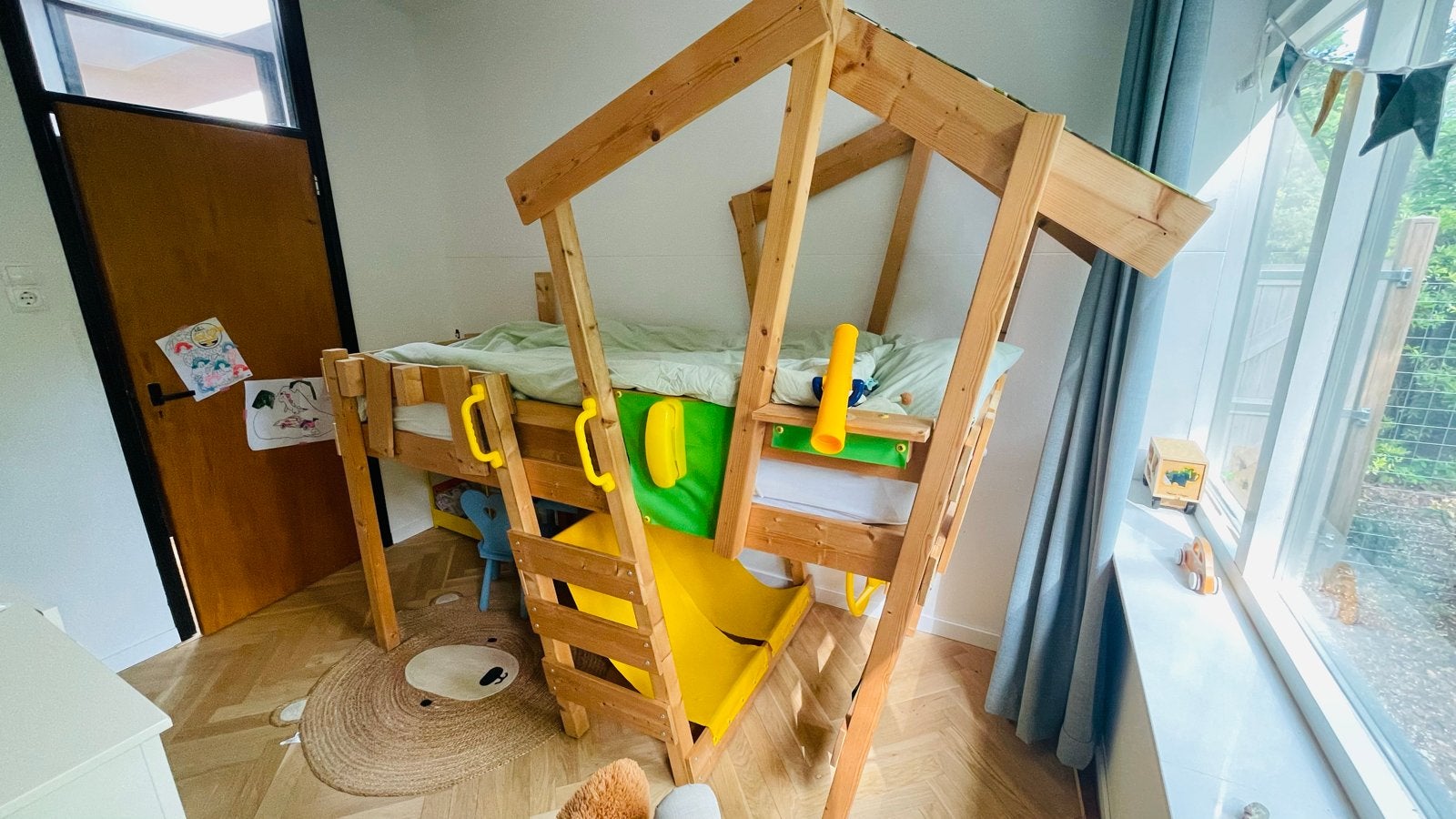Stoer Wickey halfhoogslaper bed 90x200 met lattenbodem, Ophalen, Gebruikt, 90 cm, Eenpersoons