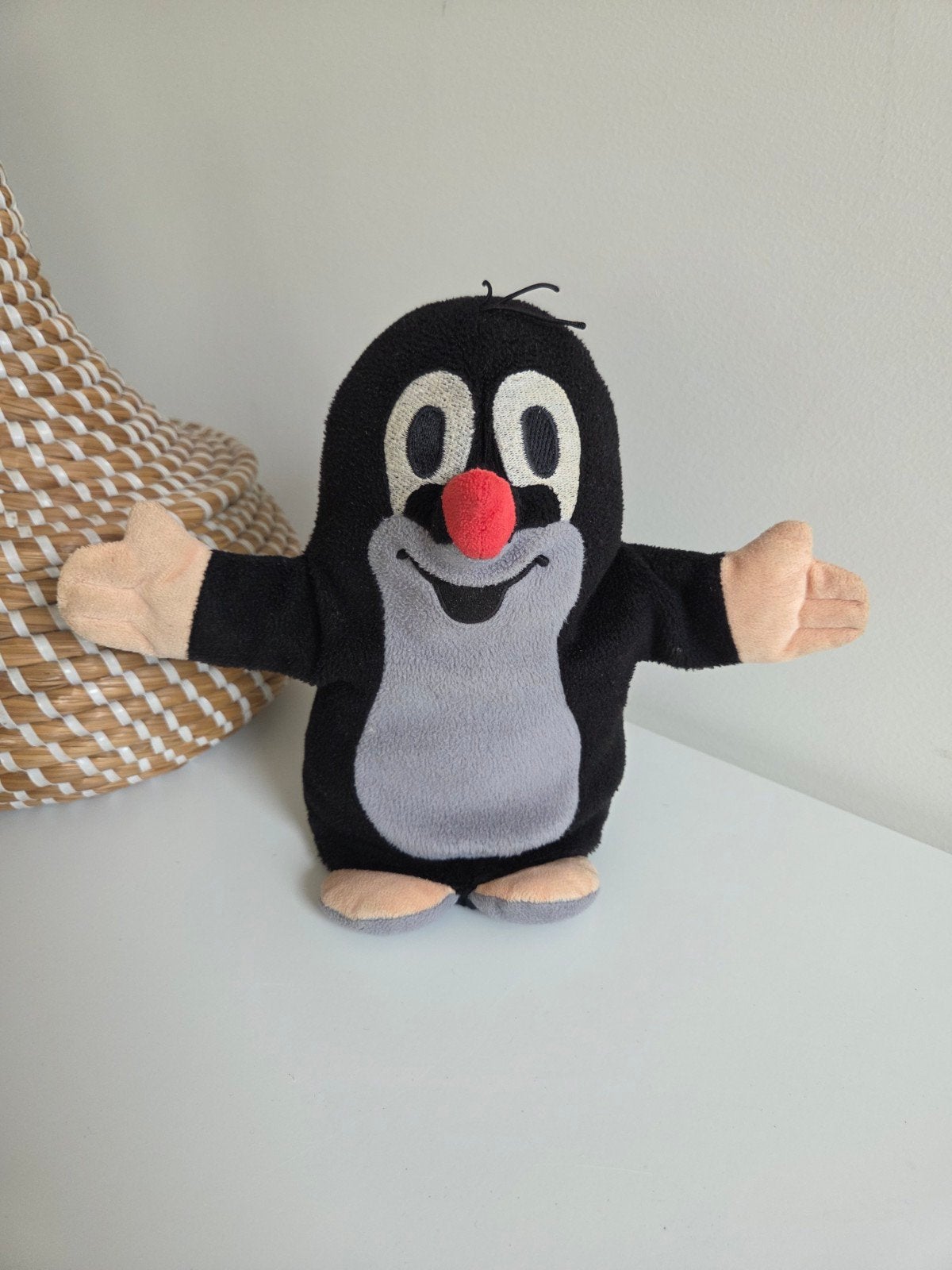 De Mol handpop, Krtek knuffel zwarte pluche mol., Gebruikt, Overige merken, Overige karakters, Overige typen