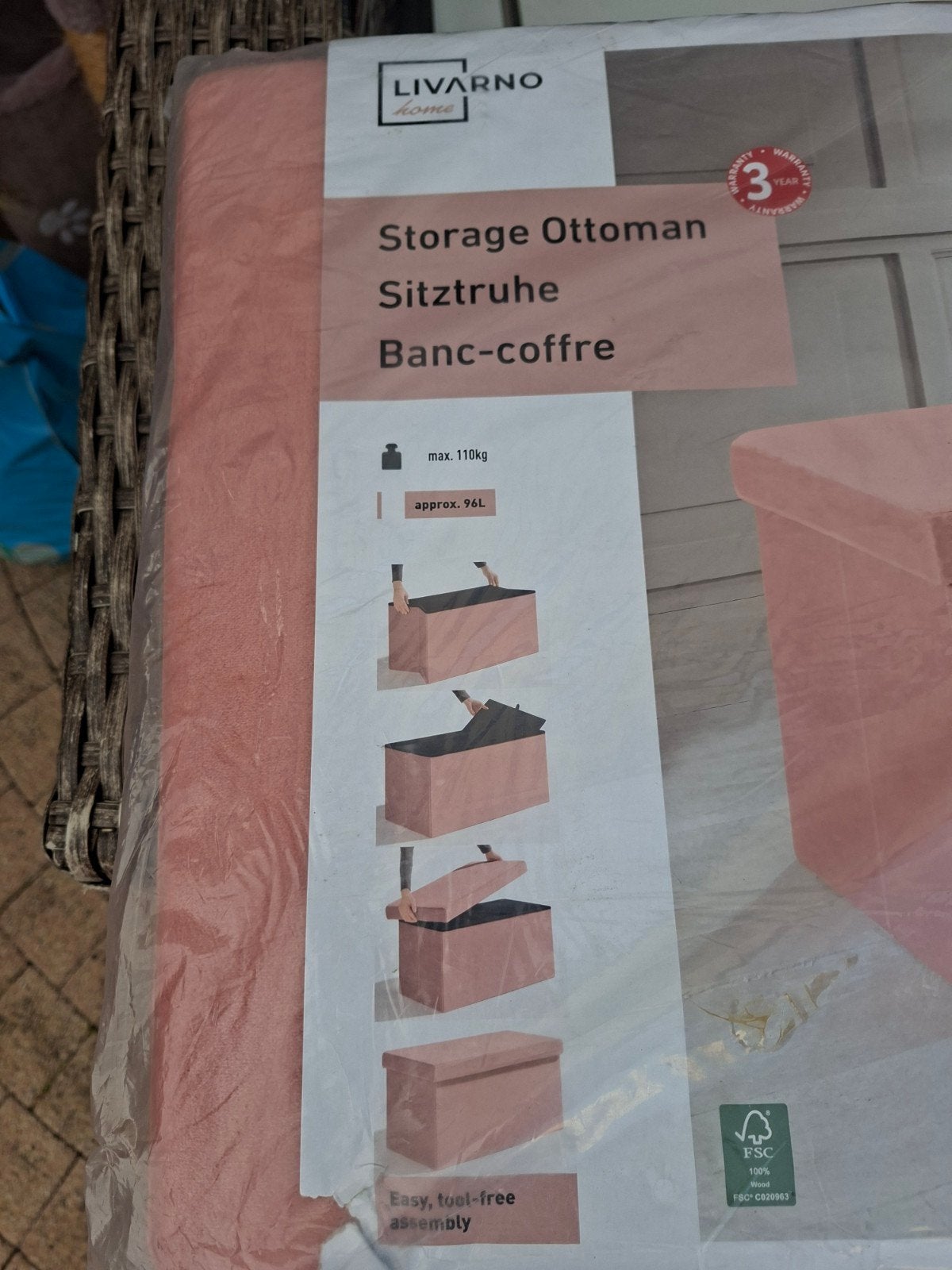 Livarno Home Opbergpoef Roze - Nieuw in verpakking, Ophalen, Minder dan 50 cm, Modern, Functioneel, Nieuw